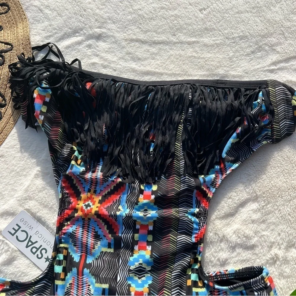 L*Space Cut Out Fringe One Piece Swimsuit